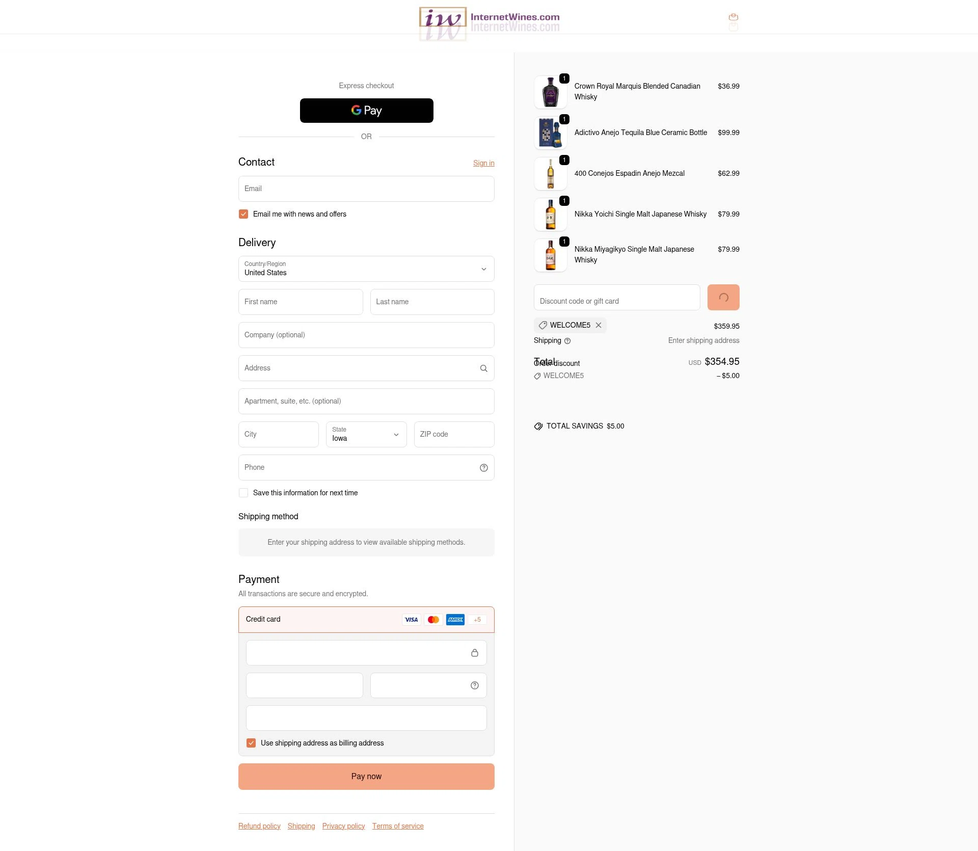 Internet Wines checkout page showing Internet Wines discount code box | Screenshot taken by SimplyCodes community member on Jan 3, 2026