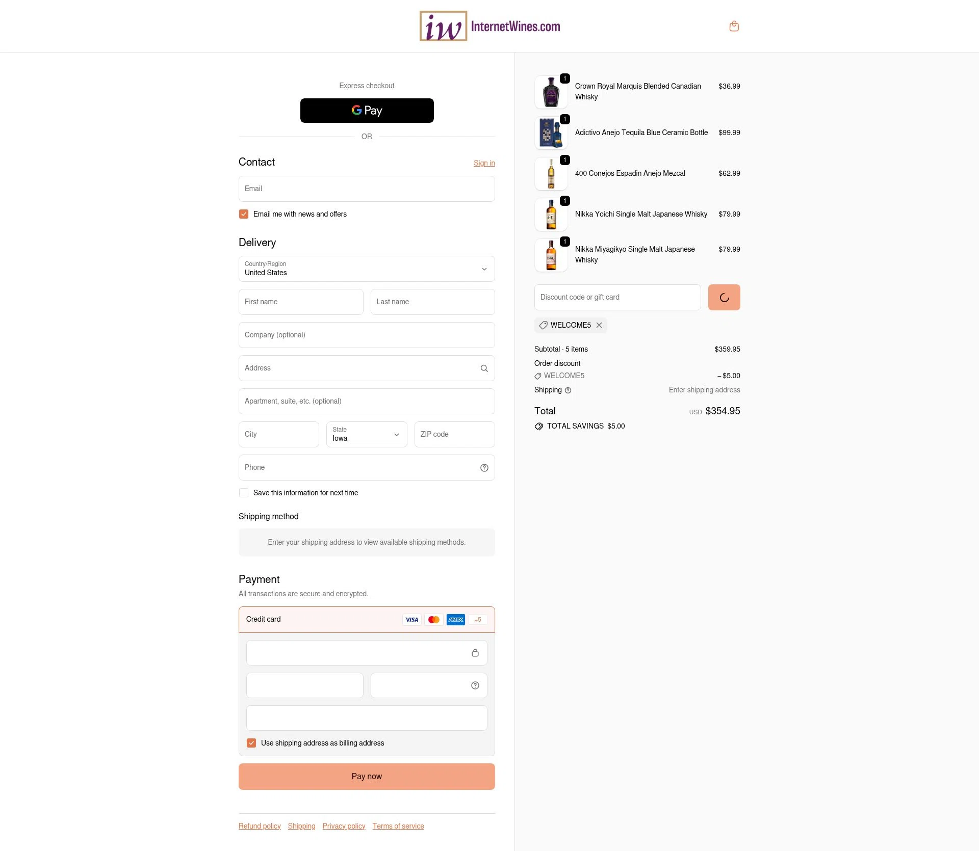 Internet Wines checkout page showing Internet Wines discount code box | Screenshot taken by SimplyCodes community member on Jan 8, 2026