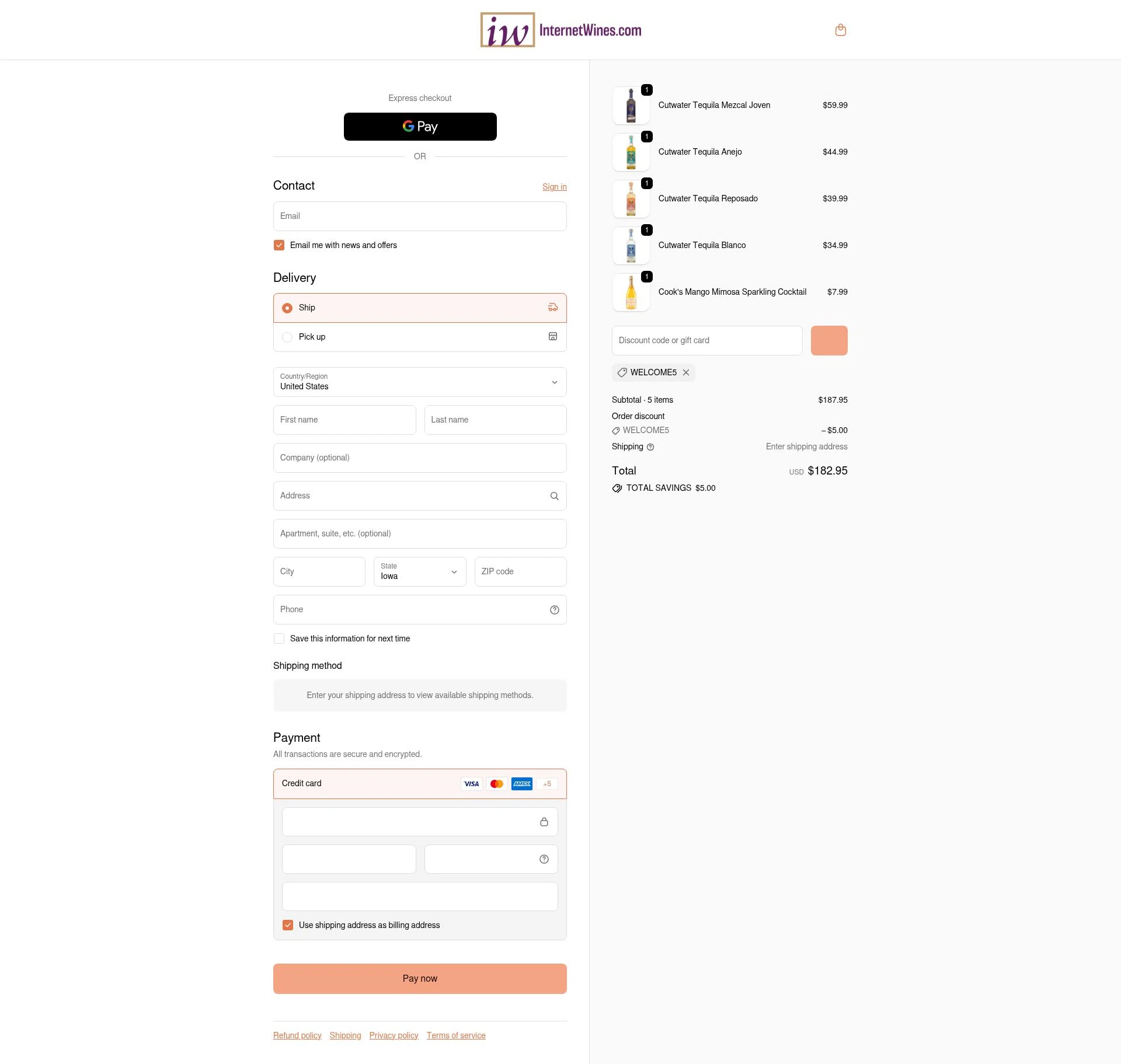 Internet Wines checkout page showing Internet Wines discount code box | Screenshot taken by SimplyCodes community member on Jan 23, 2026