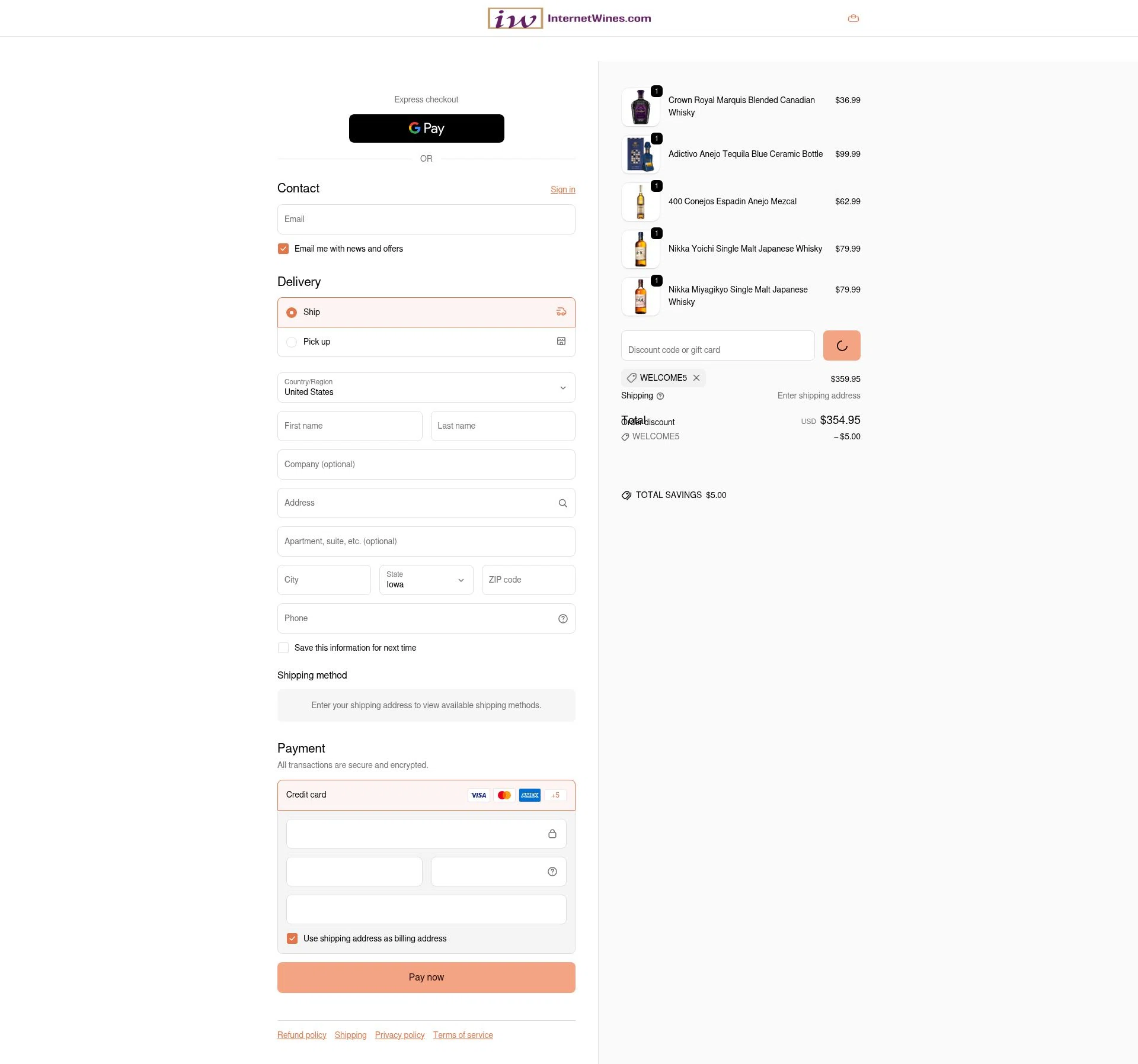 Internet Wines checkout page showing Internet Wines discount code box | Screenshot taken by SimplyCodes community member on Jan 13, 2026