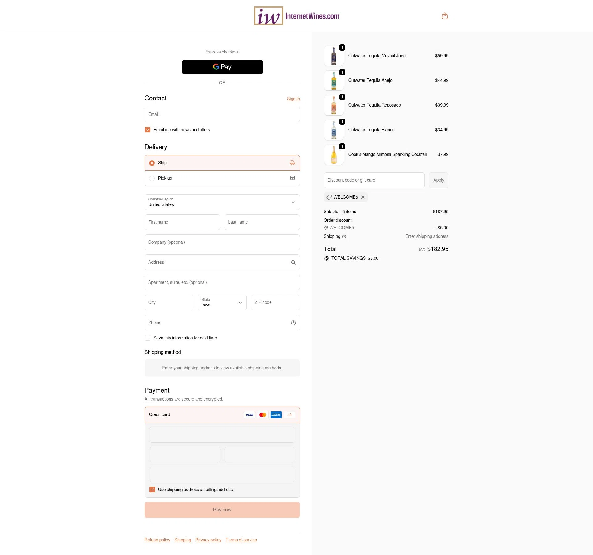 Internet Wines checkout page showing Internet Wines discount code box | Screenshot taken by SimplyCodes community member on Jan 18, 2026