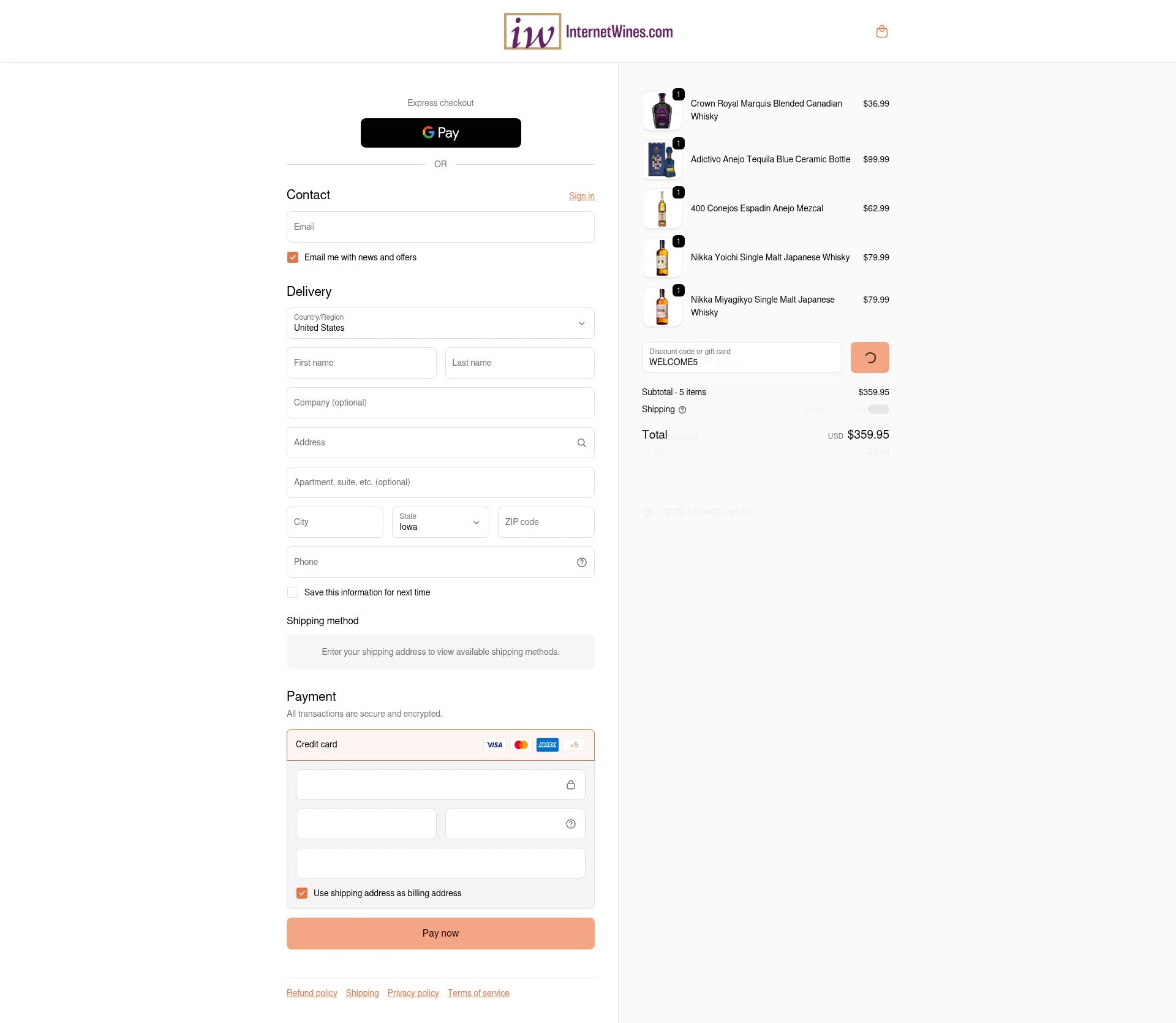 Internet Wines checkout page showing Internet Wines discount code box | Screenshot taken by SimplyCodes community member on Dec 24, 2025