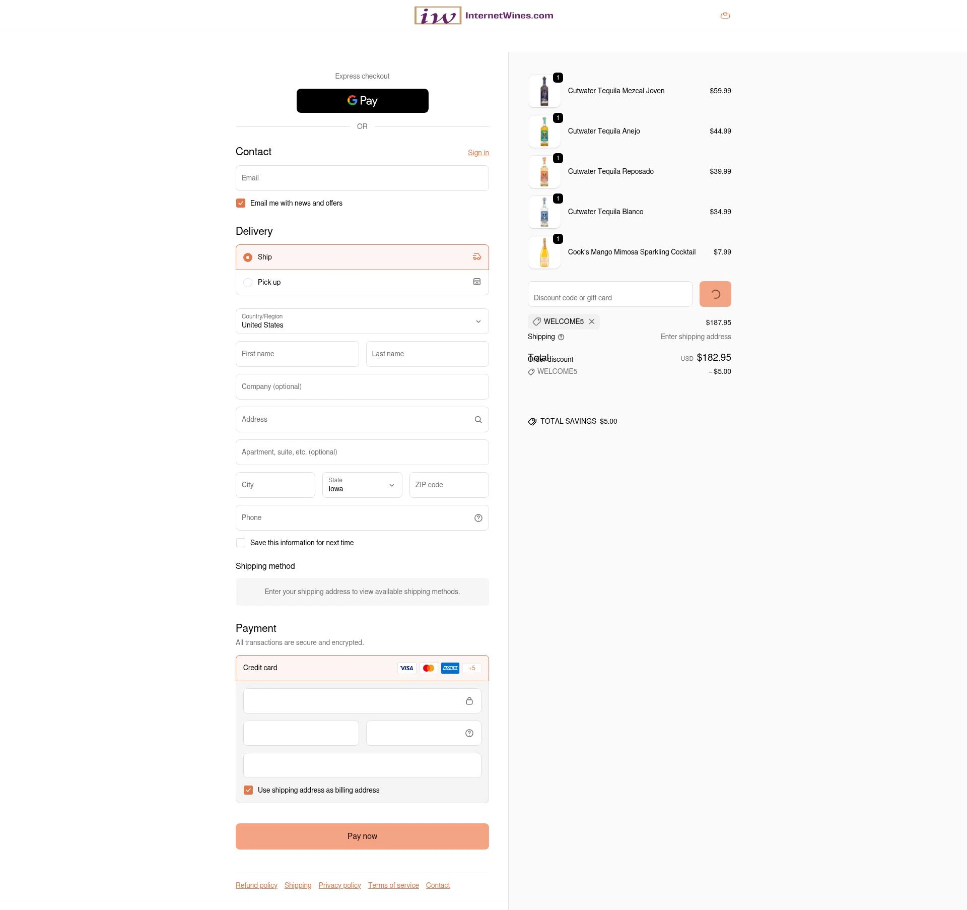 Internet Wines checkout page showing Internet Wines discount code box | Screenshot taken by SimplyCodes community member on Feb 1, 2026