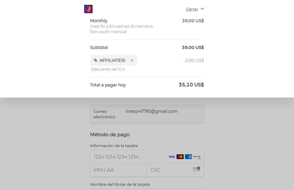 Interview Solver checkout page showing Interview Solver promo code box | Screenshot taken by SimplyCodes community member on Jun 2, 2025