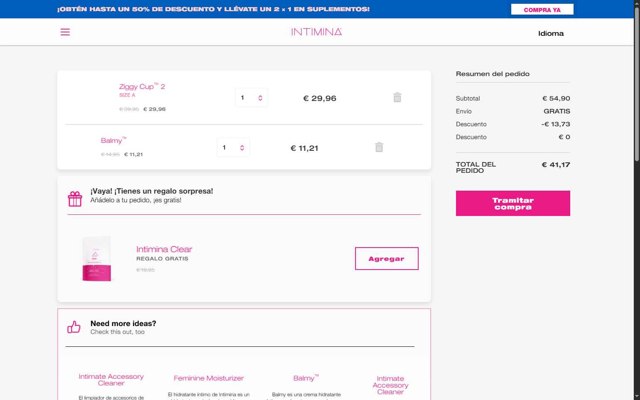 Intimina checkout page showing Intimina promo code box | Screenshot taken by SimplyCodes community member on Sep 4, 2025