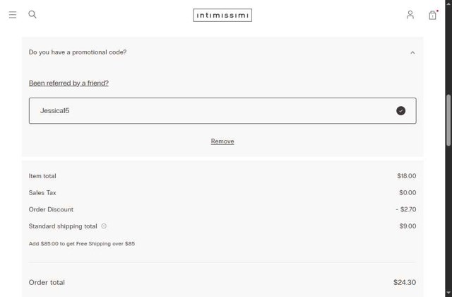 Intimissimi checkout page showing Intimissimi promo code box | Screenshot taken by SimplyCodes community member on Aug 30, 2025