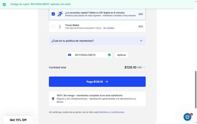 International Drivers Association checkout page showing International Drivers Association coupon code box | Screenshot taken by SimplyCodes community member on Aug 21, 2025