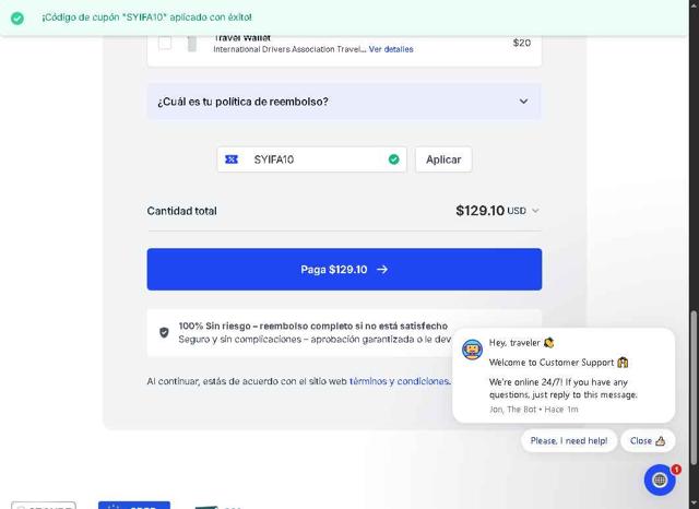 International Drivers Association checkout page showing International Drivers Association coupon code box | Screenshot taken by SimplyCodes community member on Sep 5, 2025