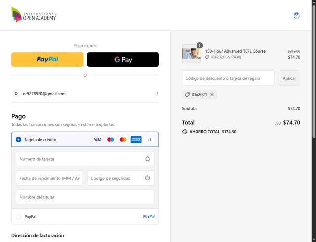 International Open Academy checkout page showing International Open Academy promo code box | Screenshot taken by SimplyCodes community member on Sep 5, 2025