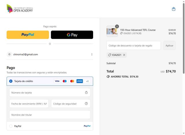 International Open Academy checkout page showing International Open Academy promo code box | Screenshot taken by SimplyCodes community member on Sep 5, 2025