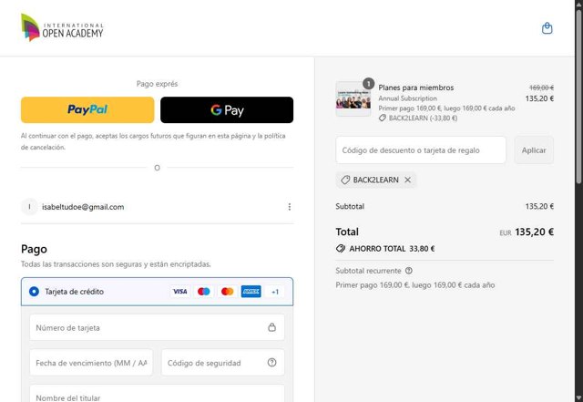 International Open Academy checkout page showing International Open Academy promo code box | Screenshot taken by SimplyCodes community member on Aug 19, 2025