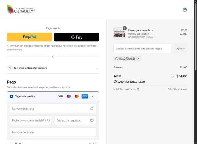 International Open Academy checkout page showing International Open Academy promo code box | Screenshot taken by SimplyCodes community member on Sep 5, 2025