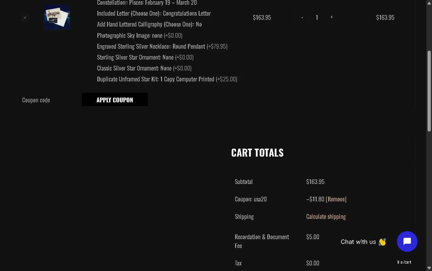 International Star Registry checkout page showing International Star Registry promo code box | Screenshot taken by SimplyCodes community member on Nov 13, 2025