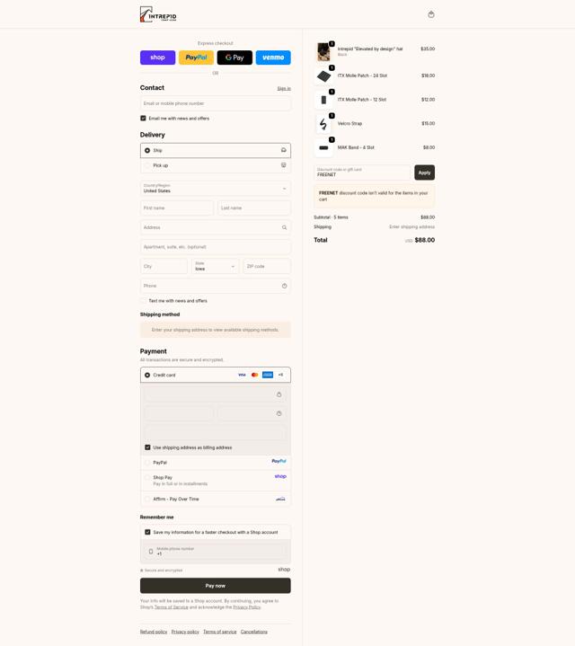 Intrepid Camp Gear checkout page showing Intrepid Camp Gear promo code box | Screenshot taken by SimplyCodes community member on Sep 22, 2025
