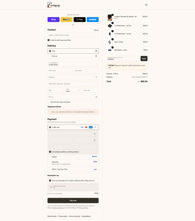 Intrepid Camp Gear checkout page showing Intrepid Camp Gear promo code box | Screenshot taken by SimplyCodes community member on Sep 17, 2025