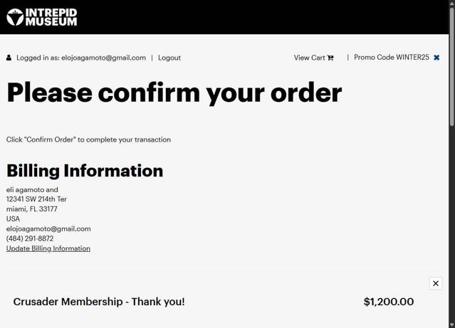 Intrepid Museum checkout page showing Intrepid Museum promo code box | Screenshot taken by SimplyCodes community member on Aug 5, 2025