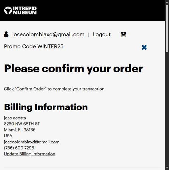 Intrepid Museum checkout page showing Intrepid Museum promo code box | Screenshot taken by SimplyCodes community member on Sep 2, 2025