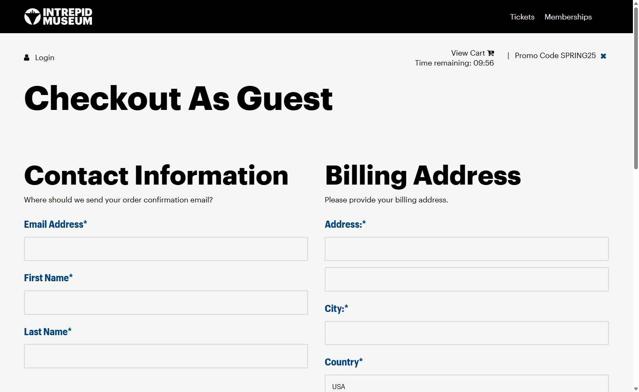 Intrepid Museum checkout page showing Intrepid Museum promo code box | Screenshot taken by SimplyCodes community member on May 21, 2025