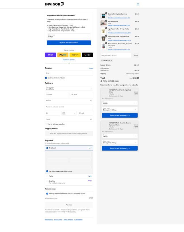 INVIGOR8 checkout page showing INVIGOR8 promo code box | Screenshot taken by SimplyCodes community member on Sep 8, 2025