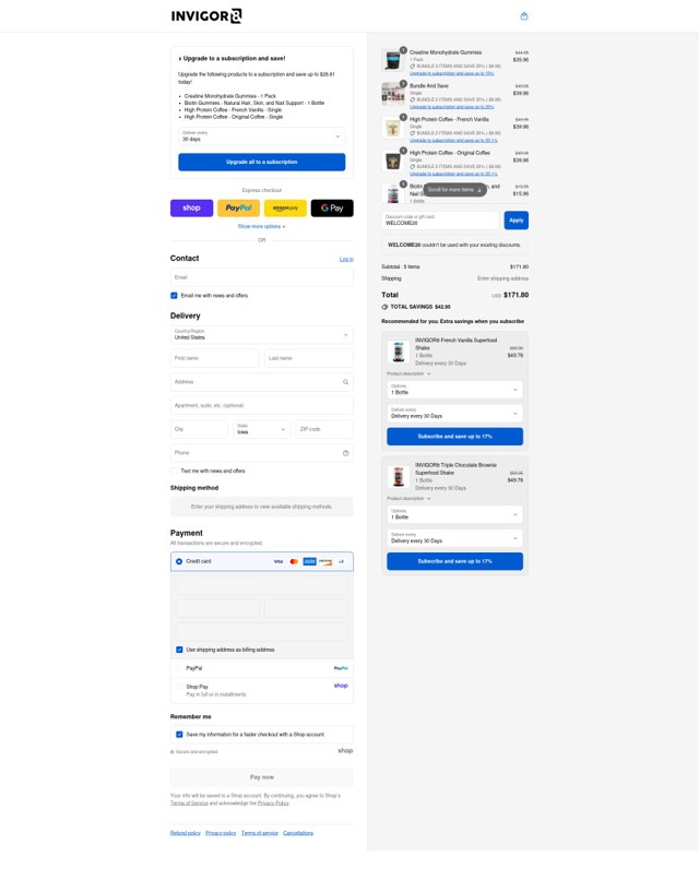 INVIGOR8 checkout page showing INVIGOR8 promo code box | Screenshot taken by SimplyCodes community member on Sep 8, 2025