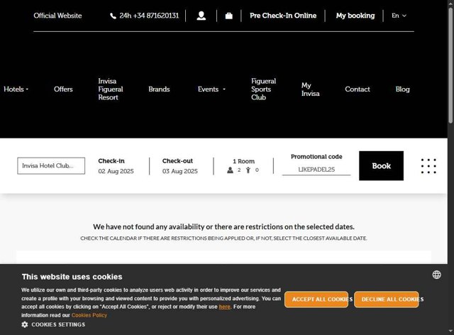 Invisa Hoteles checkout page showing Invisa Hoteles promo code box | Screenshot taken by SimplyCodes community member on Aug 2, 2025