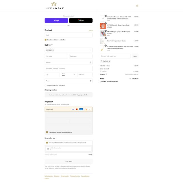 InvisaWear checkout page showing InvisaWear promo code box | Screenshot taken by SimplyCodes community member on Sep 1, 2025
