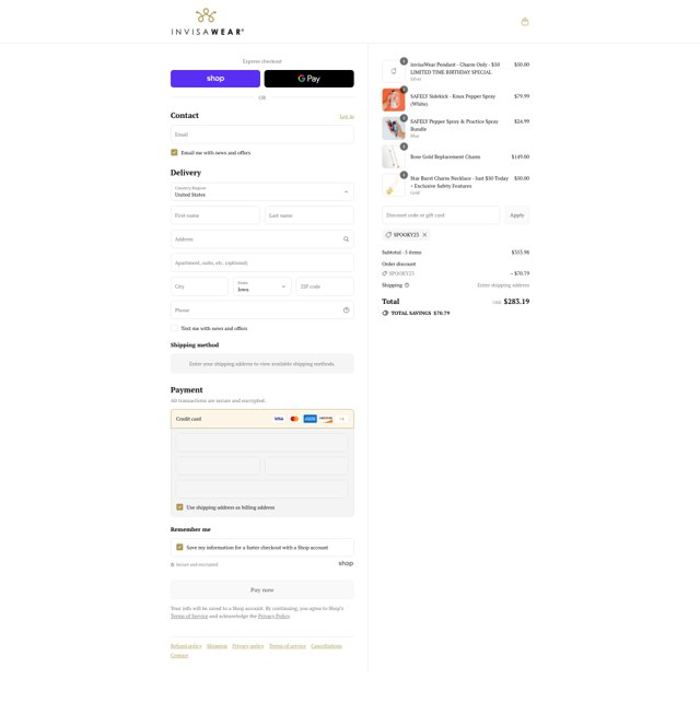 InvisaWear checkout page showing InvisaWear promo code box | Screenshot taken by SimplyCodes community member on Sep 1, 2025