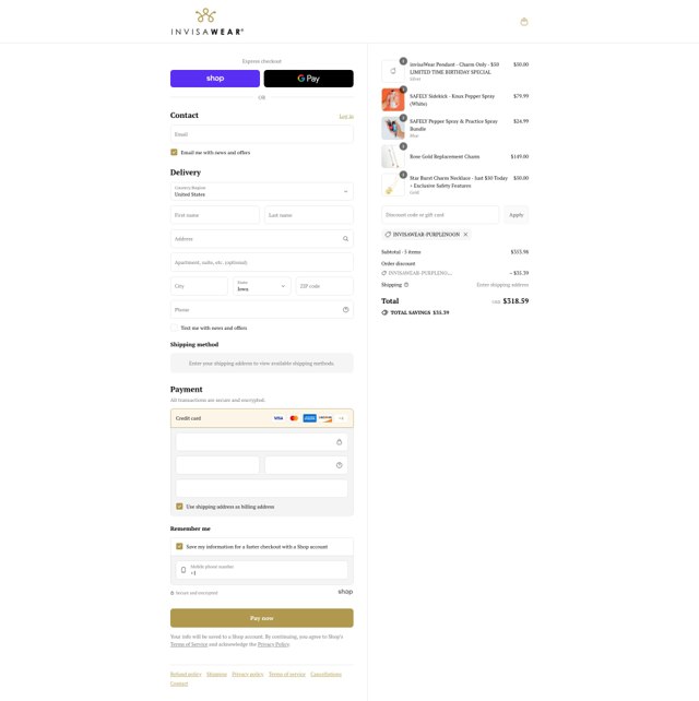 InvisaWear checkout page showing InvisaWear promo code box | Screenshot taken by SimplyCodes community member on Sep 1, 2025