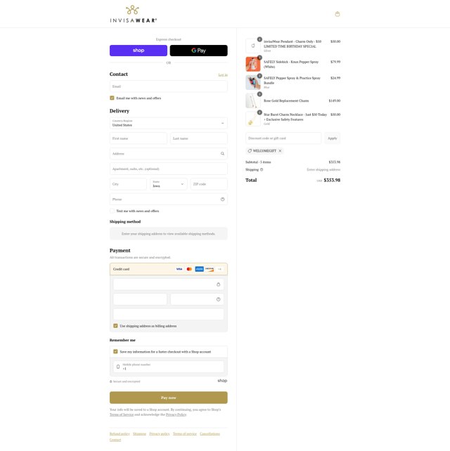 InvisaWear checkout page showing InvisaWear promo code box | Screenshot taken by SimplyCodes community member on Sep 1, 2025