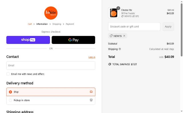 Invite Health checkout page showing Invite Health promo code box | Screenshot taken by SimplyCodes community member on May 20, 2025