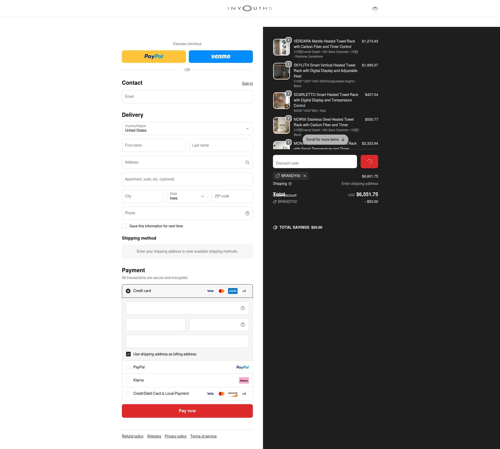 Inyouths checkout page showing Inyouths discount code box | Screenshot taken by SimplyCodes community member on Jan 3, 2026