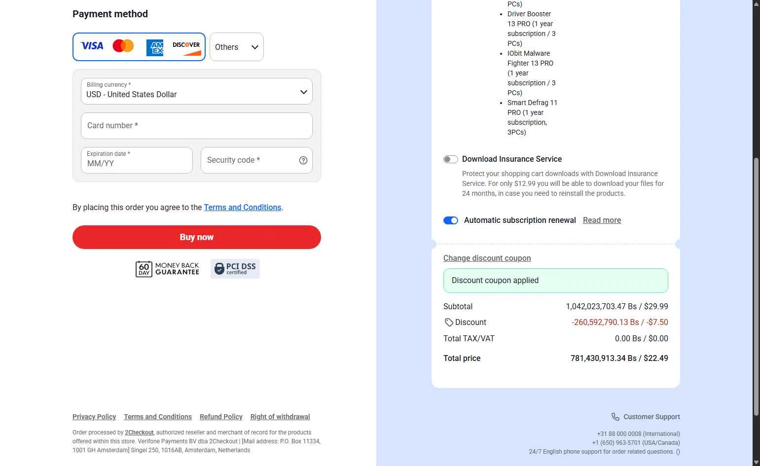 IObit checkout page showing IObit coupon code box | Screenshot taken by SimplyCodes community member on Jan 23, 2026