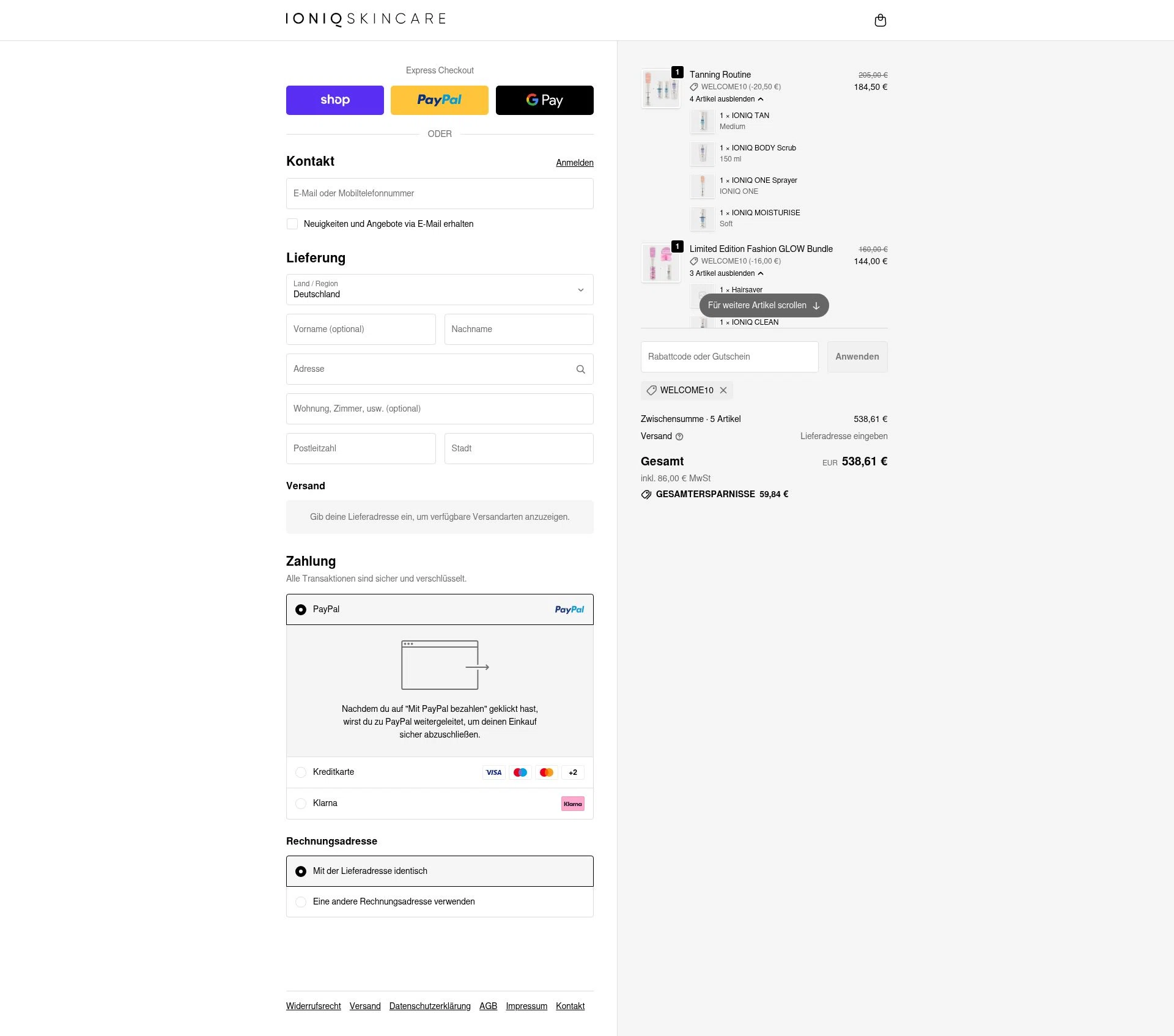 IONIQ Skincare checkout page showing IONIQ Skincare promo code box | Screenshot taken by SimplyCodes community member on Dec 11, 2025