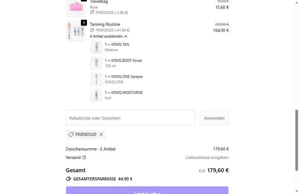 IONIQ Skincare checkout page showing IONIQ Skincare promo code box | Screenshot taken by SimplyCodes community member on Dec 31, 2025