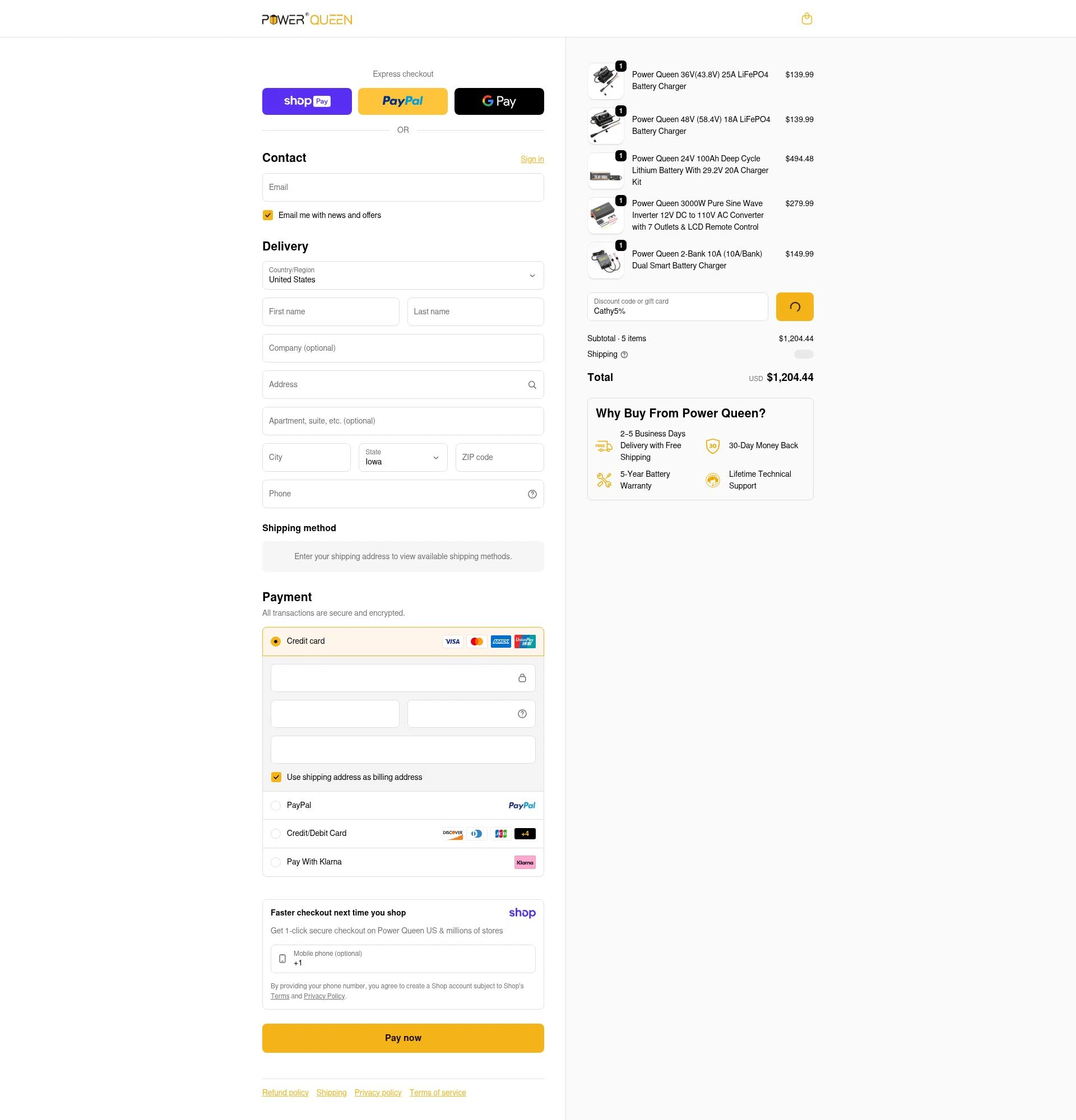 Power Queen checkout page showing Power Queen discount code box | Screenshot taken by SimplyCodes community member on Jan 11, 2026