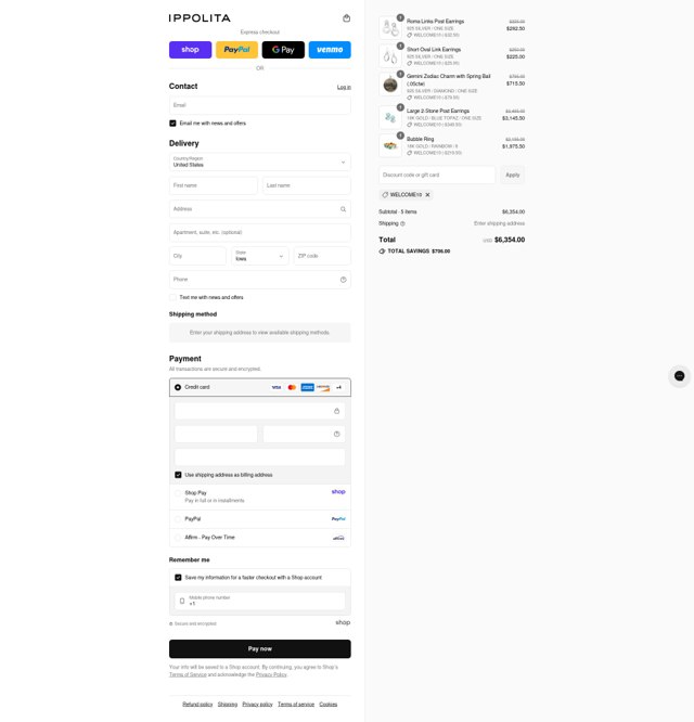 Ippolita checkout page showing Ippolita promo code box | Screenshot taken by SimplyCodes community member on Sep 4, 2025