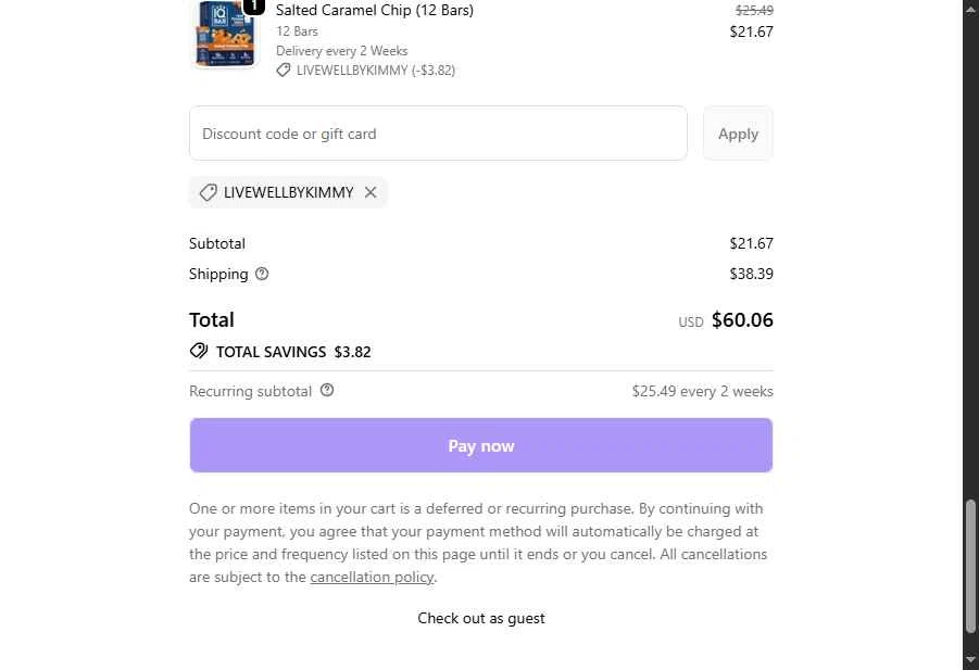 IQ BAR checkout page showing IQ BAR discount code box | Screenshot taken by SimplyCodes community member on Oct 28, 2025