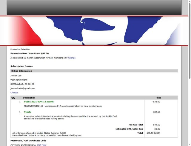 Iracing checkout page showing Iracing promo code box | Screenshot taken by SimplyCodes community member on Jul 14, 2025