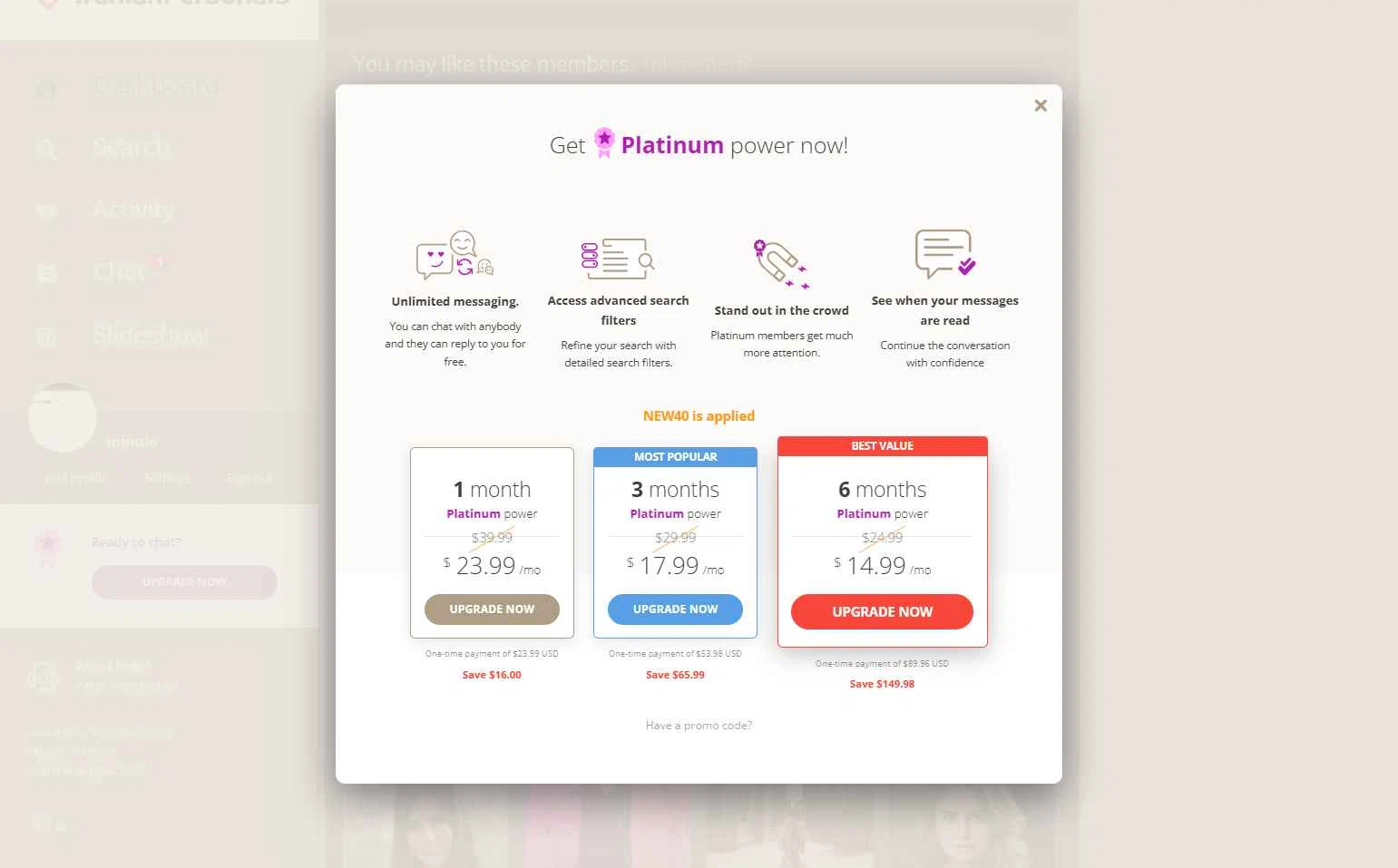 Iranian Personals checkout page showing Iranian Personals promo code box | Screenshot taken by SimplyCodes community member on Nov 8, 2025