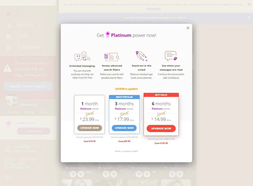 Iranian Personals checkout page showing Iranian Personals promo code box | Screenshot taken by SimplyCodes community member on Nov 8, 2025