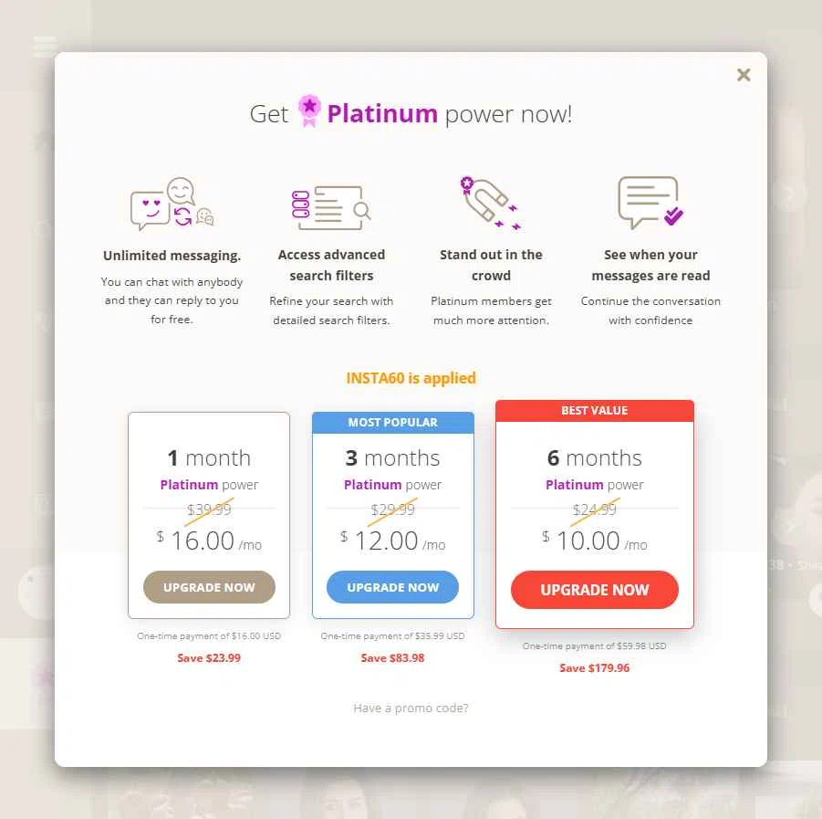 Iranian Personals checkout page showing Iranian Personals promo code box | Screenshot taken by SimplyCodes community member on Nov 8, 2025