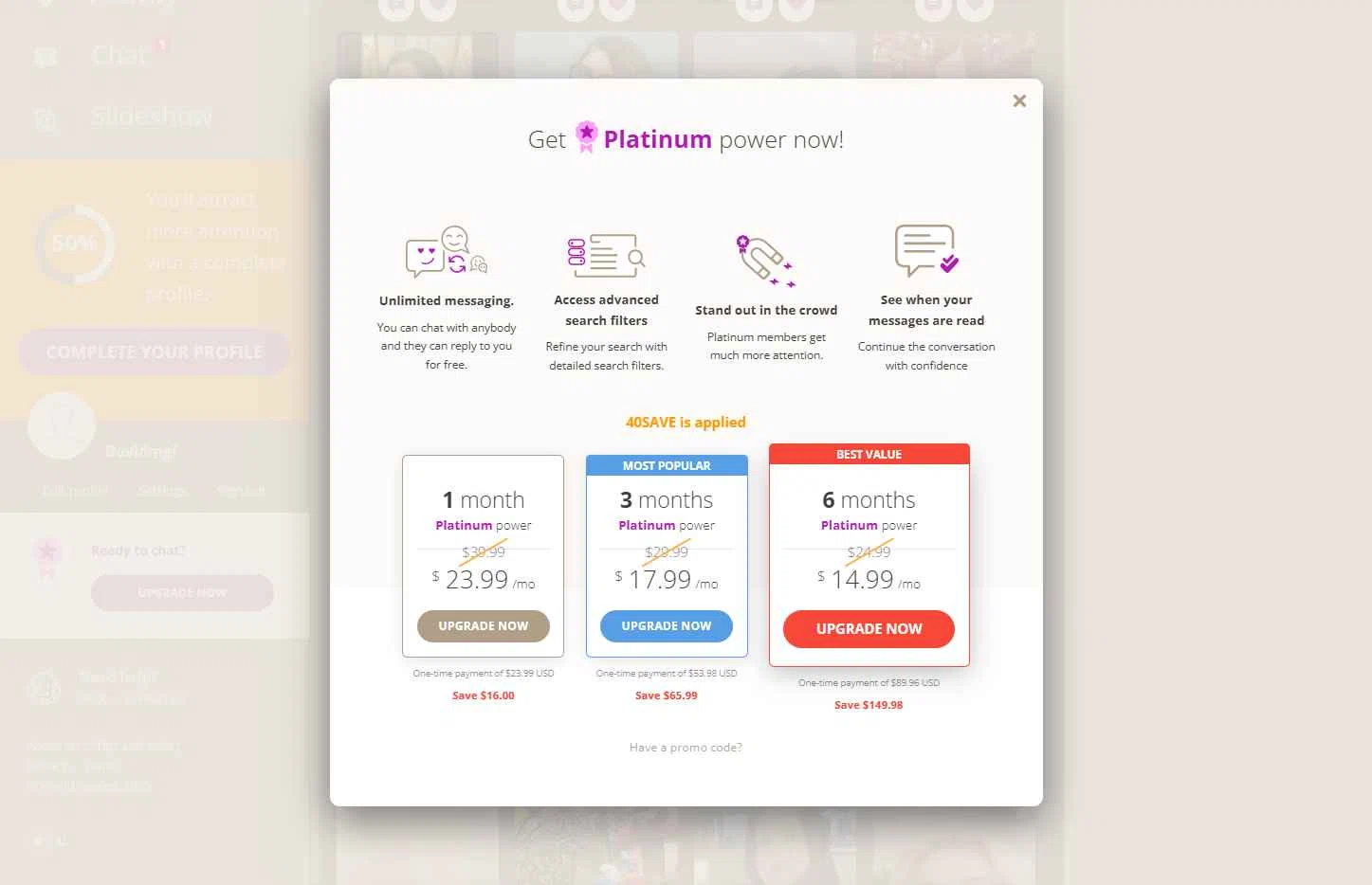 Iranian Personals checkout page showing Iranian Personals promo code box | Screenshot taken by SimplyCodes community member on Oct 11, 2025
