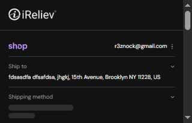 iReliev checkout page showing iReliev coupon code box | Screenshot taken by SimplyCodes community member on Sep 6, 2025