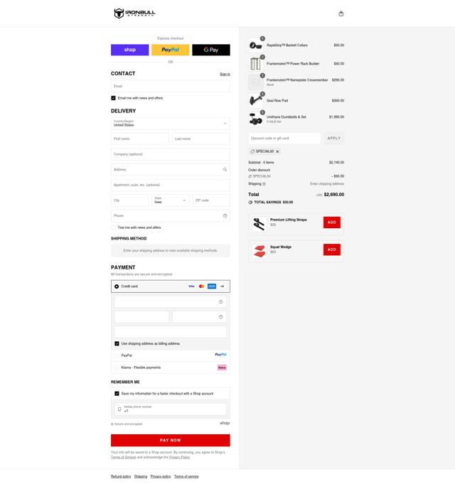 Iron Bull Strength checkout page showing Iron Bull Strength discount code box | Screenshot taken by SimplyCodes community member on Sep 12, 2025