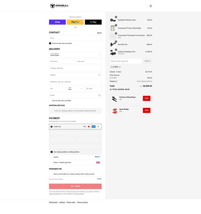 Iron Bull Strength checkout page showing Iron Bull Strength discount code box | Screenshot taken by SimplyCodes community member on Sep 12, 2025