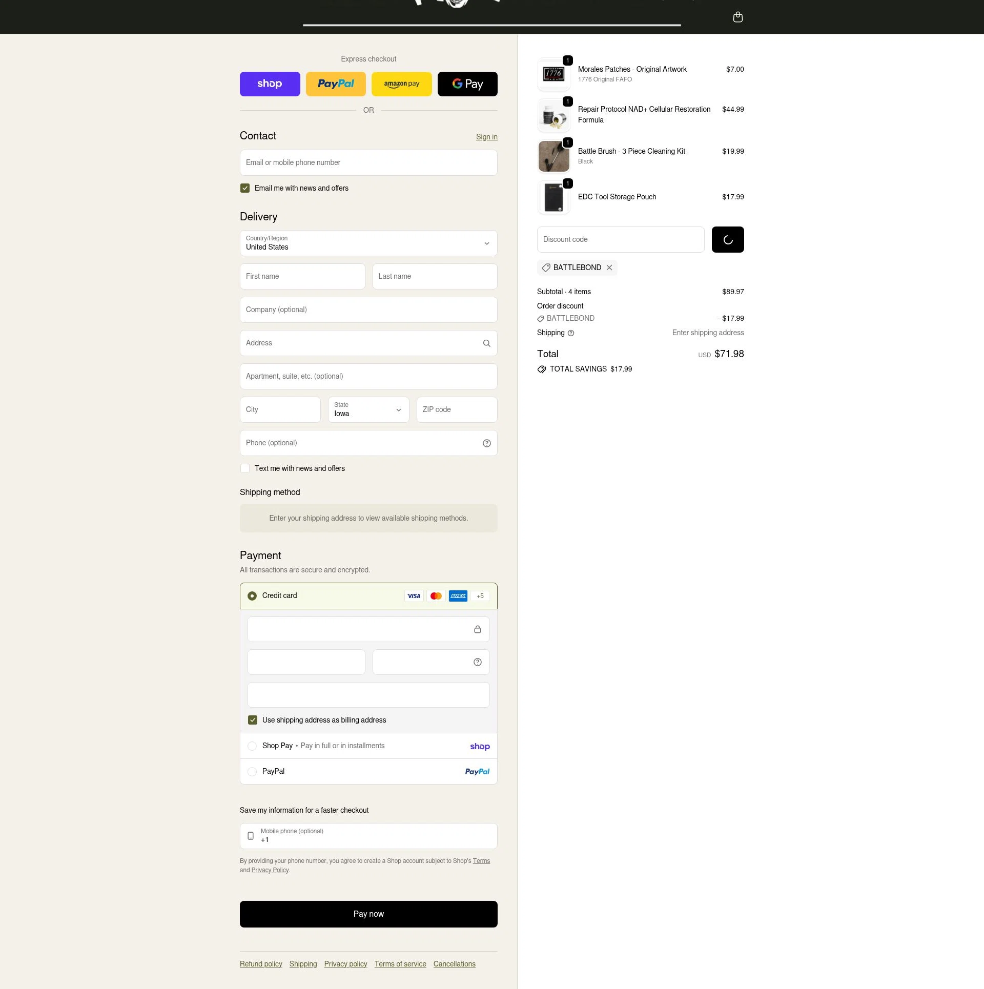 Iron Infidel checkout page showing Iron Infidel discount code box | Screenshot taken by SimplyCodes community member on Feb 11, 2026