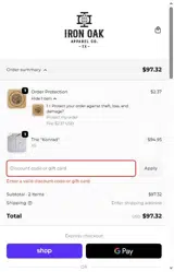 Iron Oak Apparel Co. coupon verification screenshot