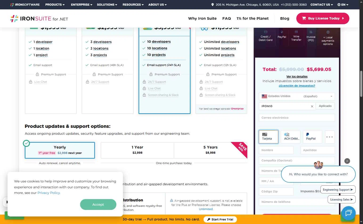 Iron Software checkout page showing Iron Software promo code box | Screenshot taken by SimplyCodes community member on Jan 5, 2026