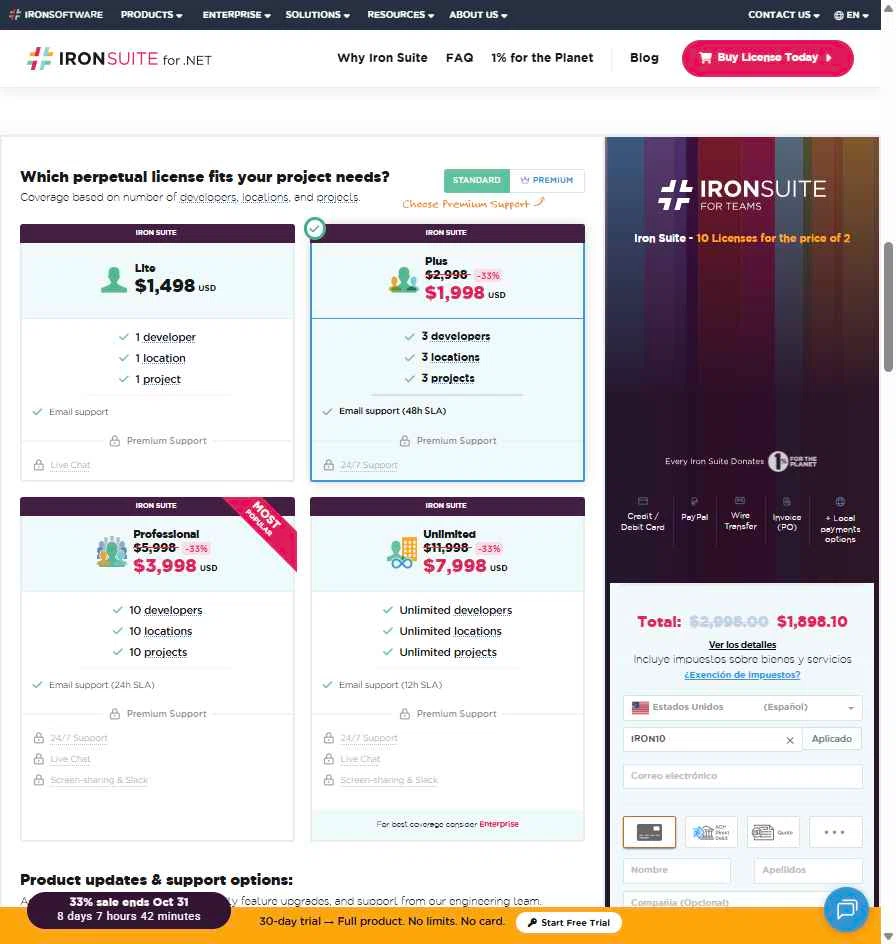 Iron Software checkout page showing Iron Software promo code box | Screenshot taken by SimplyCodes community member on Oct 23, 2025