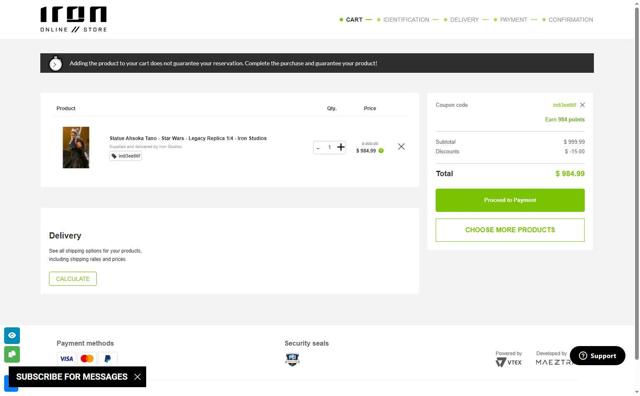 Iron Studios checkout page showing Iron Studios coupon code box | Screenshot taken by SimplyCodes community member on May 20, 2025